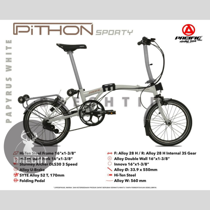 Sepeda Lipat Folding Bike Trifold Pacific Pithon Sporty Hi-Teen Steel Internal Gear "